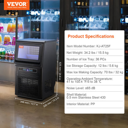 VEVOR Commercial Ice Maker 100lbs/24H Ice Maker Machine 45 Ice Cubes in 12-15 Minutes Freestanding Cabinet Ice Maker LED Display