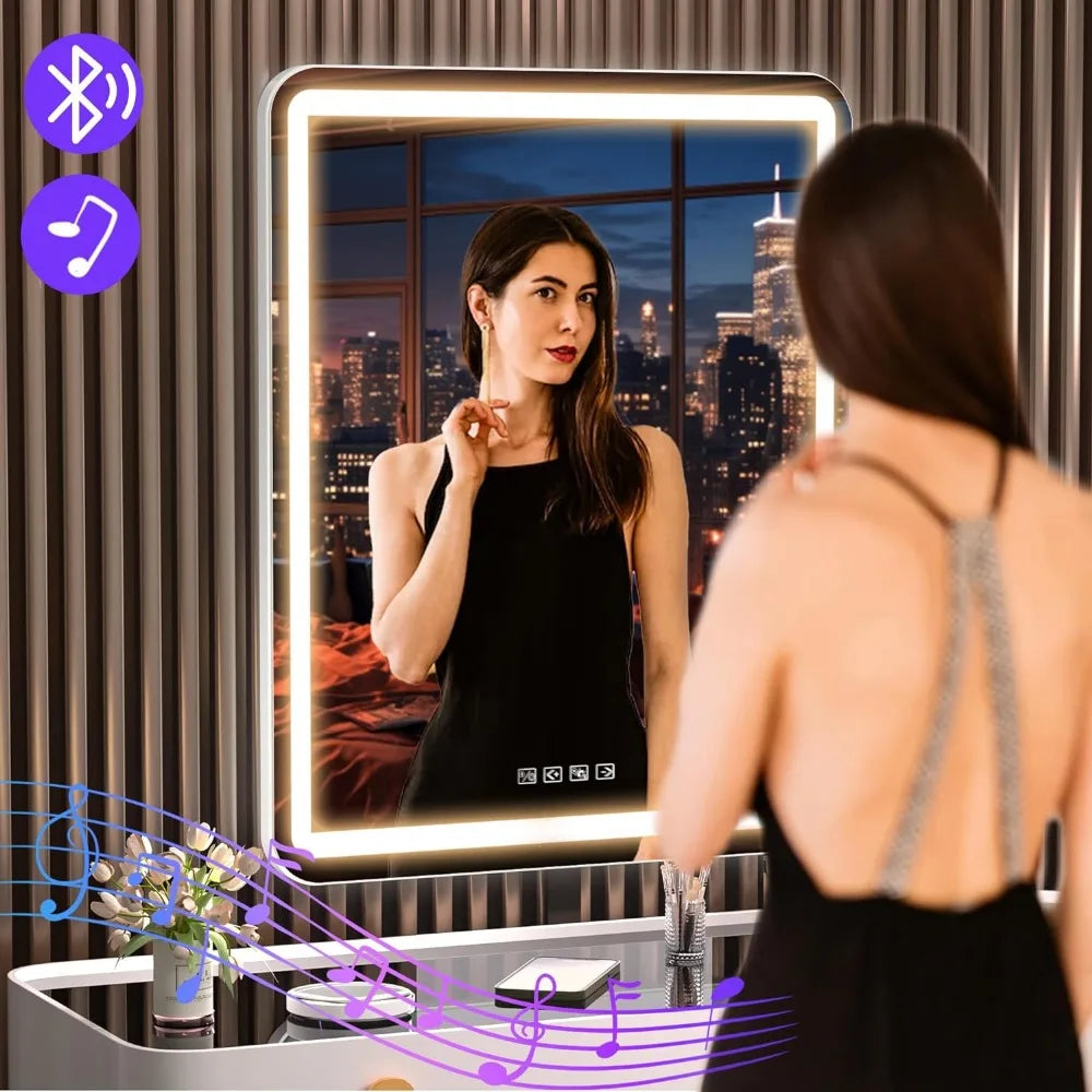 Vanity Mirror with Lights and Bluetooth Speaker, LED Makeup Mirror, Light up Mirror with 10X Magnification and USB Charging Port