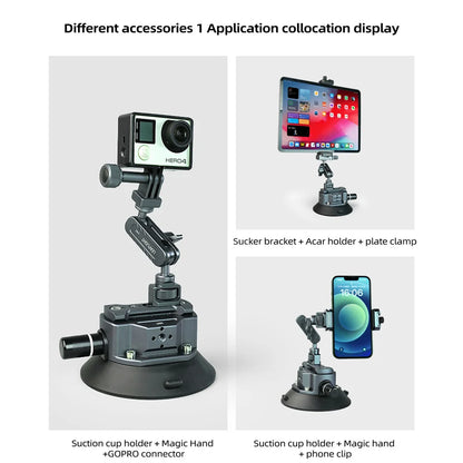 New Hand Pump Car Suction Cup Phone Action Camera Holder W NATO 360 Adjustable 1/4" 3/8"  for Gopro Insta360 DSLR Action Camera