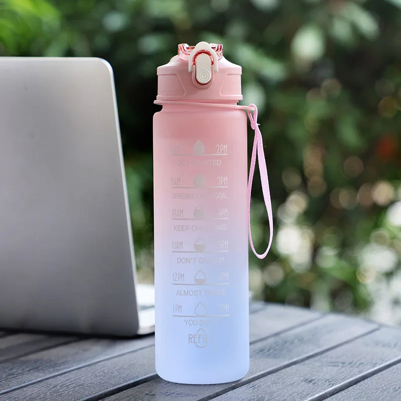 Gradient Color Water Cup, Simple Rope Lifting Space Cup, Student Scale Straw Cup, Sports Water Bottle, High Aesthetic Value