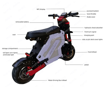 72V Electric Hyper Scooter Motorcycle 10000 Watt Bike Fast Fat Wheele 5000W 52V 50MPH 120 KMH Off Road Mopeds Escooter for Adult