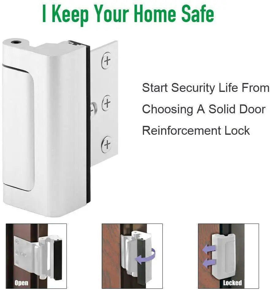 Home Security Door Lock Reinforcement Safety Latch Add Extra Front Doors Security, White / Black