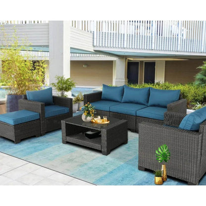 7 Pieces Patio Furniture Sets Conversation Sets Balcony Furniture Outdoor Sectional for Backyard Lawn Garden Porch Poolside - MarvelouStoree