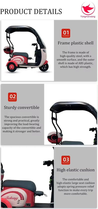 Mobility Scooter Adult Elderly Passenger Electric Tricycle With Roof Disability Mini Small Electric Scooter With Shed 3 Wheels