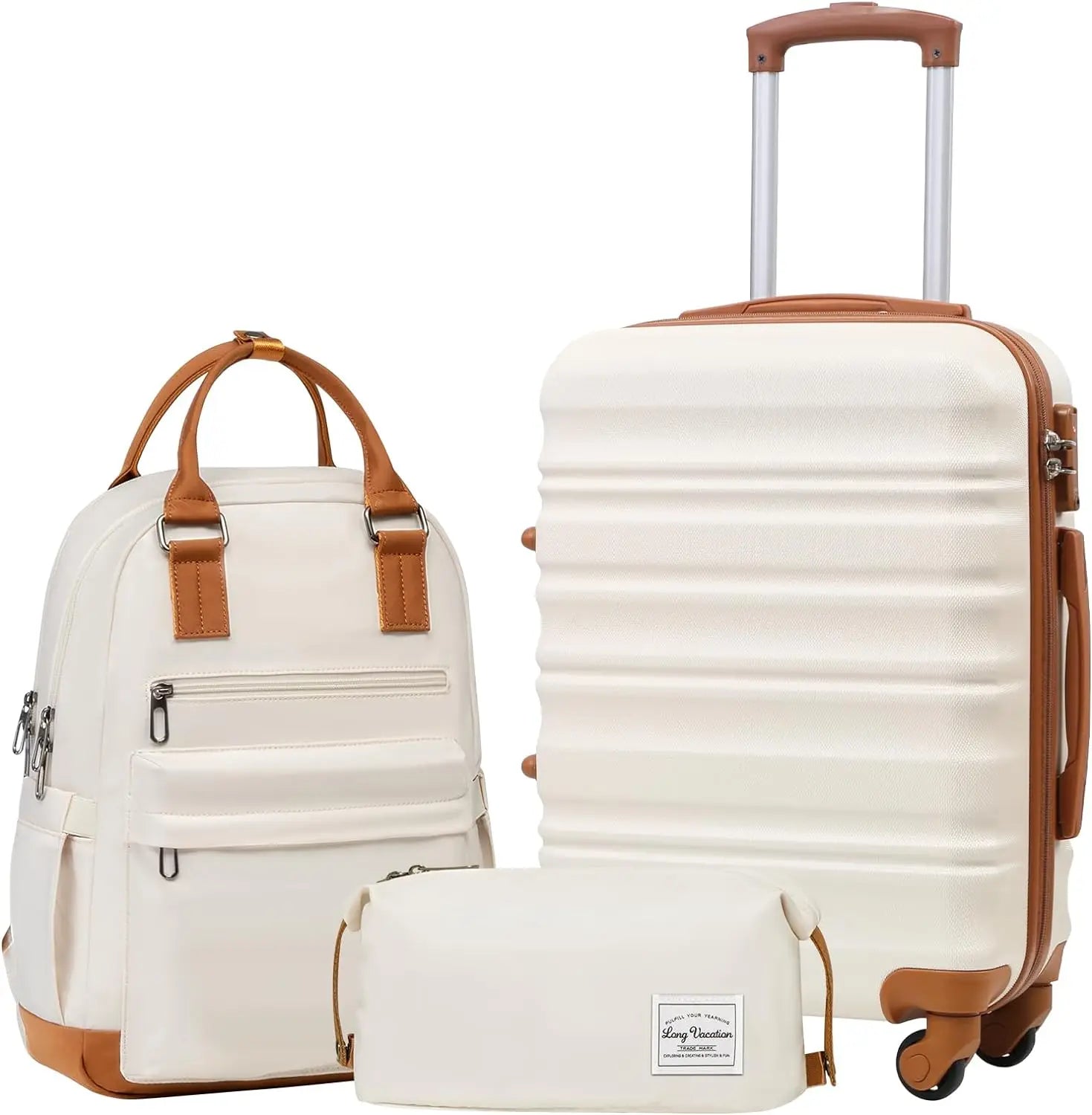 Luggage Set 4 Piece Luggage ABS hardshell TSA Lock Spinner Wheels Luggage Carry on Suitcase WHITE-BROWN, 6 piece set