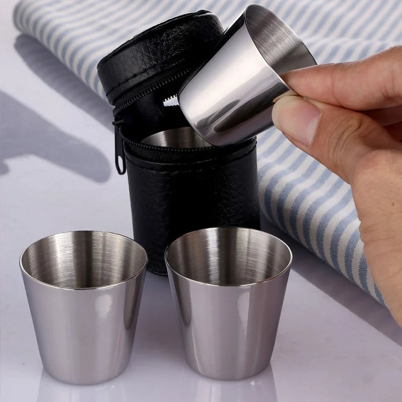 4/6pcs 30ml Mini Stainless Steel Cups Set Outdoor Practical Travel Shot Glasses For Whisky Wine With Case Portable Drinkware