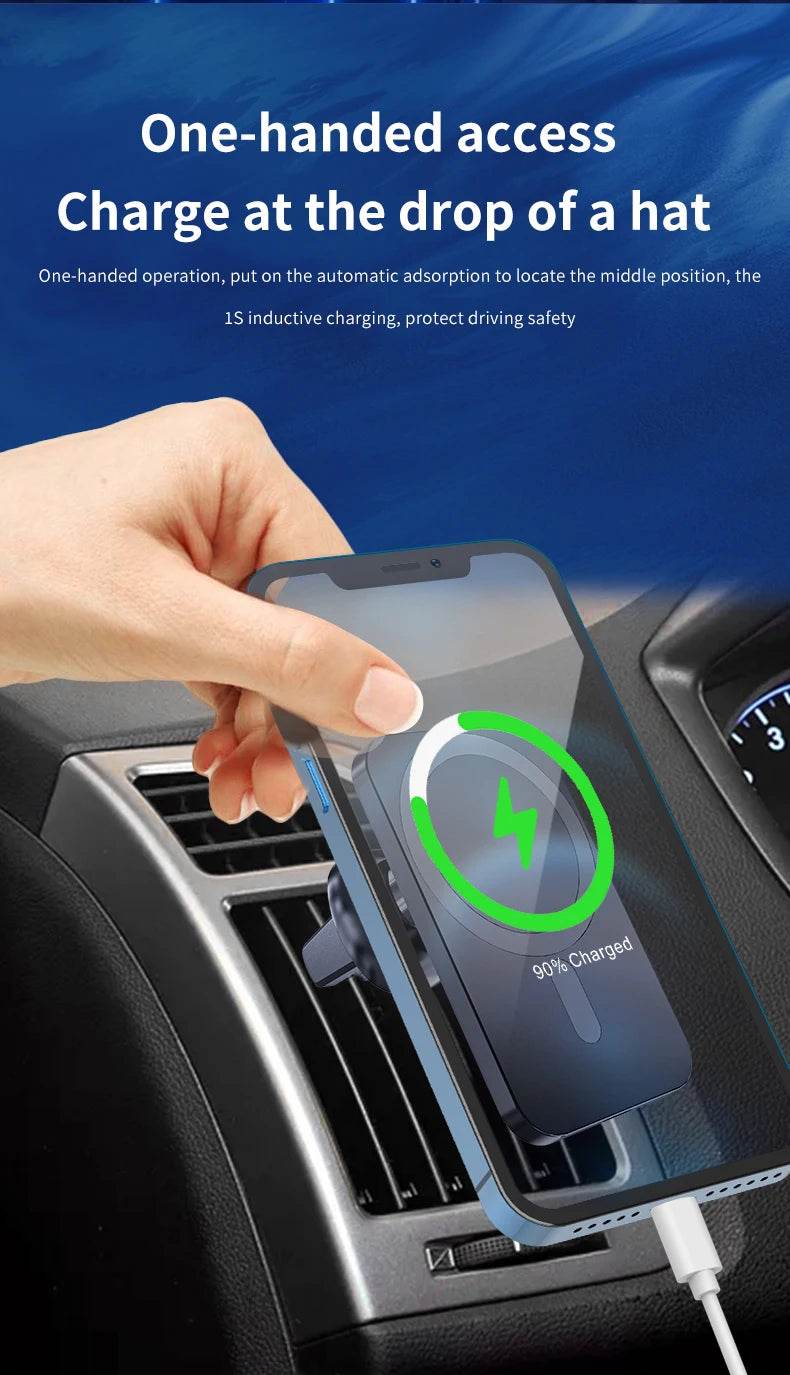 Magnetic Car Wireless Charger For iPhone 15 14 13 12 Pro Max Mini Macsafe Car Phone Holder Stand Mount Fast Charging Station