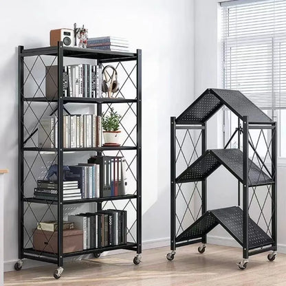 One-Second Foldable Storage Racks Folding Kitchen Organizer Shelf Standing Multi-Layer Storage Rack Movable Organizing Shelves