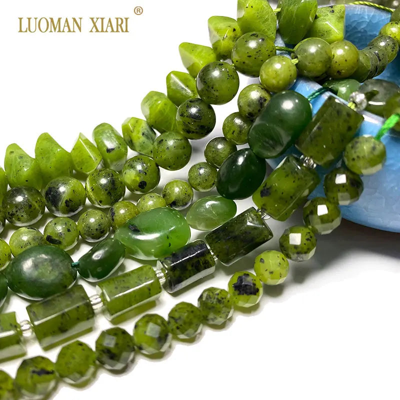 Wholesale 100% Natural Green Jade Cylinder Square Irregular Faceted Round Stone Beads for Jewelry Making Diy Bracelet Charms