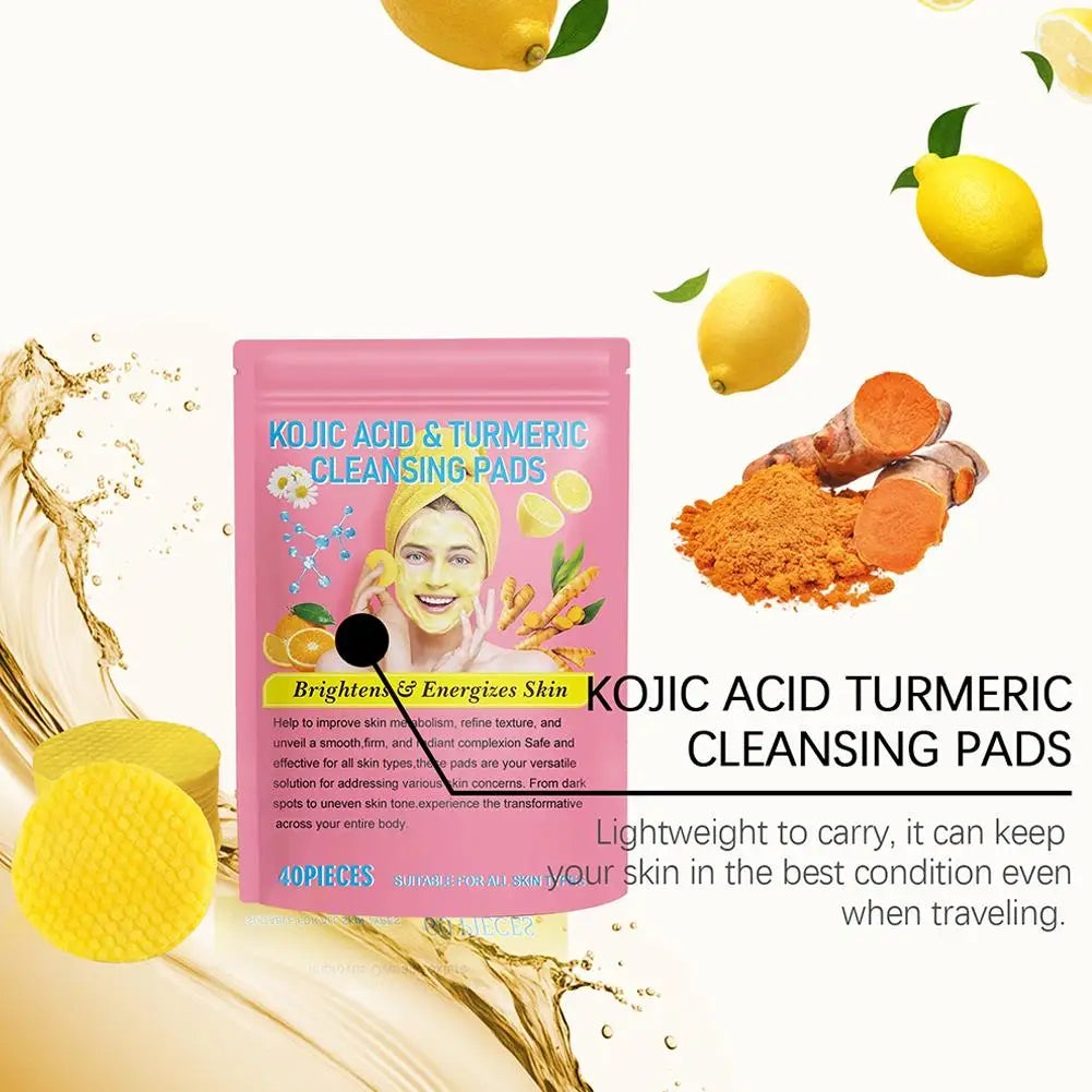 NEW High-end 40ps Turmeric Kojic Acid Cleansing Exfoliating Pads Sponges Balance Skin Remove Keratin Excess Skin Care Facia P1S0