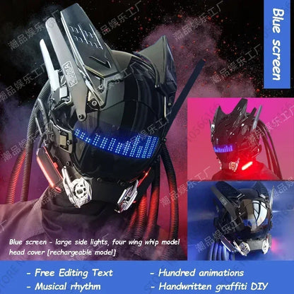 Cyberpop Punk Mask Light Up Rolling Subtitles Screen Mask Cosplay Mech Soldier Technology App Control Helmet Role Play Xmas Gift