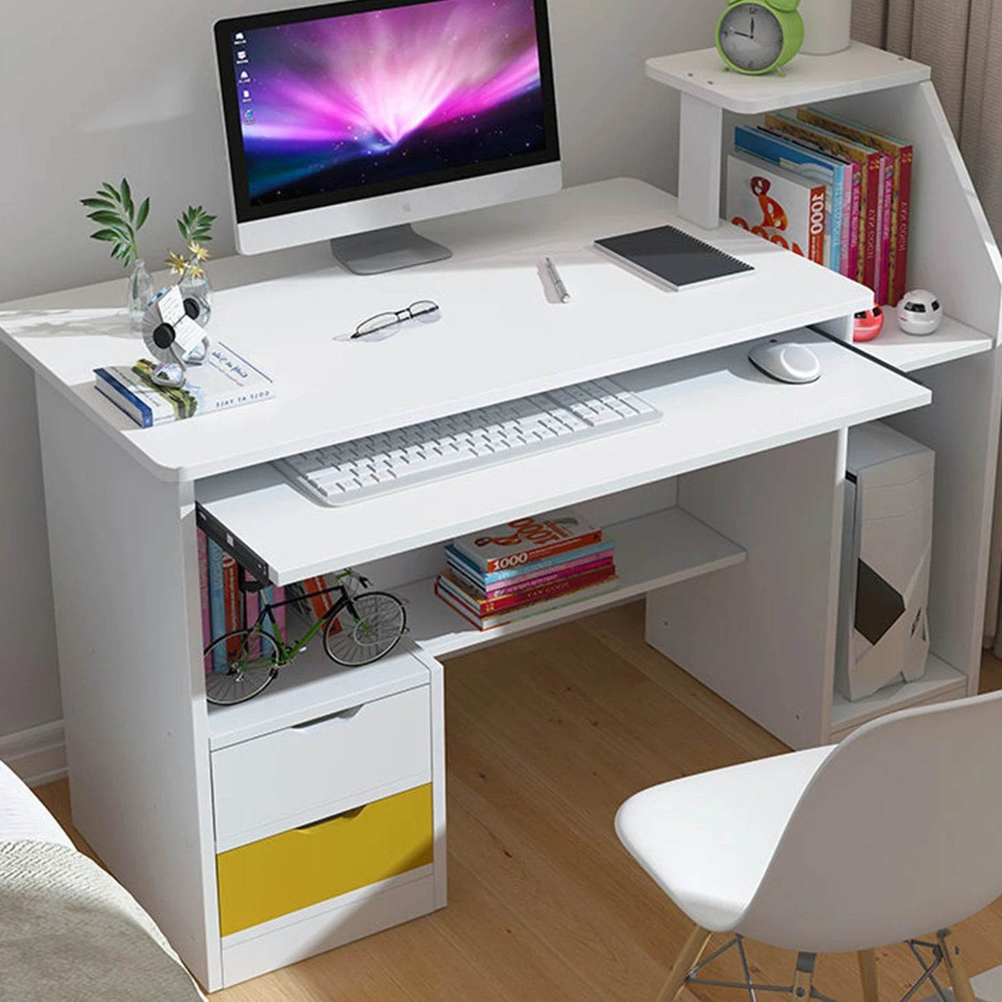 Room Desk Study White Multipurpose Home Office Computer Writing Desk Furniture Table Desks Reading Gaming Desktop Bedroom Wood - MarvelouStoree