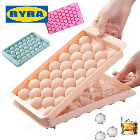 3D Round Ice Cube Tray With Lid Plastic Diamond Style Ice Mold Refrigerator Spherical DIY Moulds Ice Ball Maker Kitchen Tools