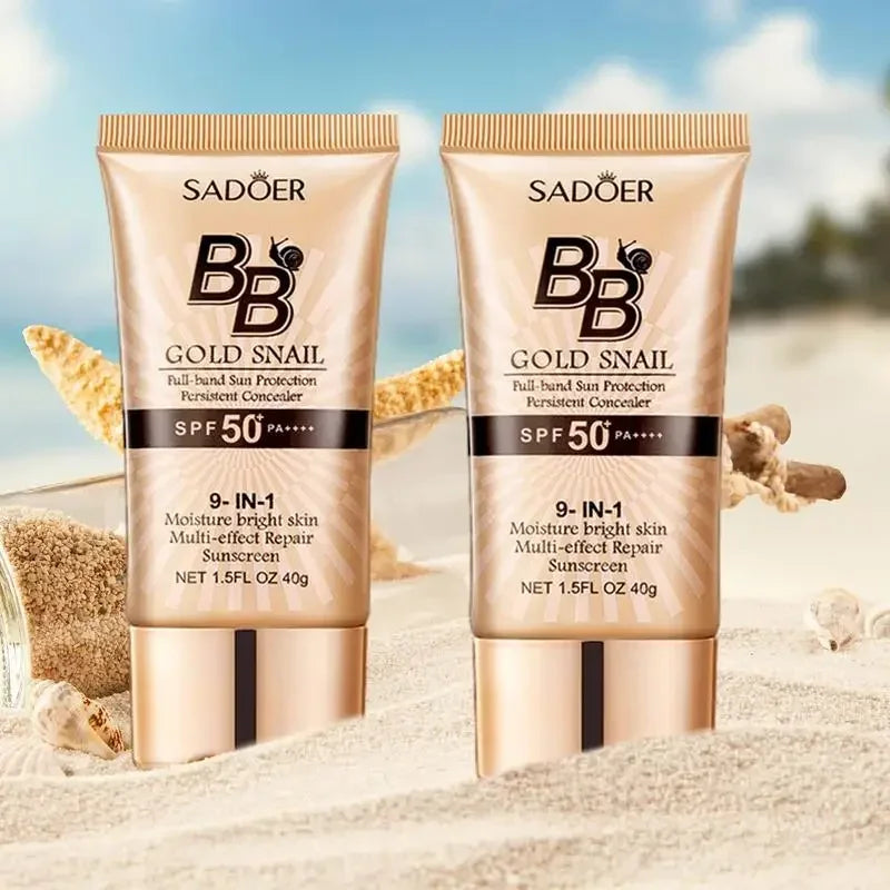 SPF50+ Gold Snail Sunscreen BB Cream Whitening Foundation Concealer Moisturizing Long Lasting Even Skin Tone Makeup Base Primer