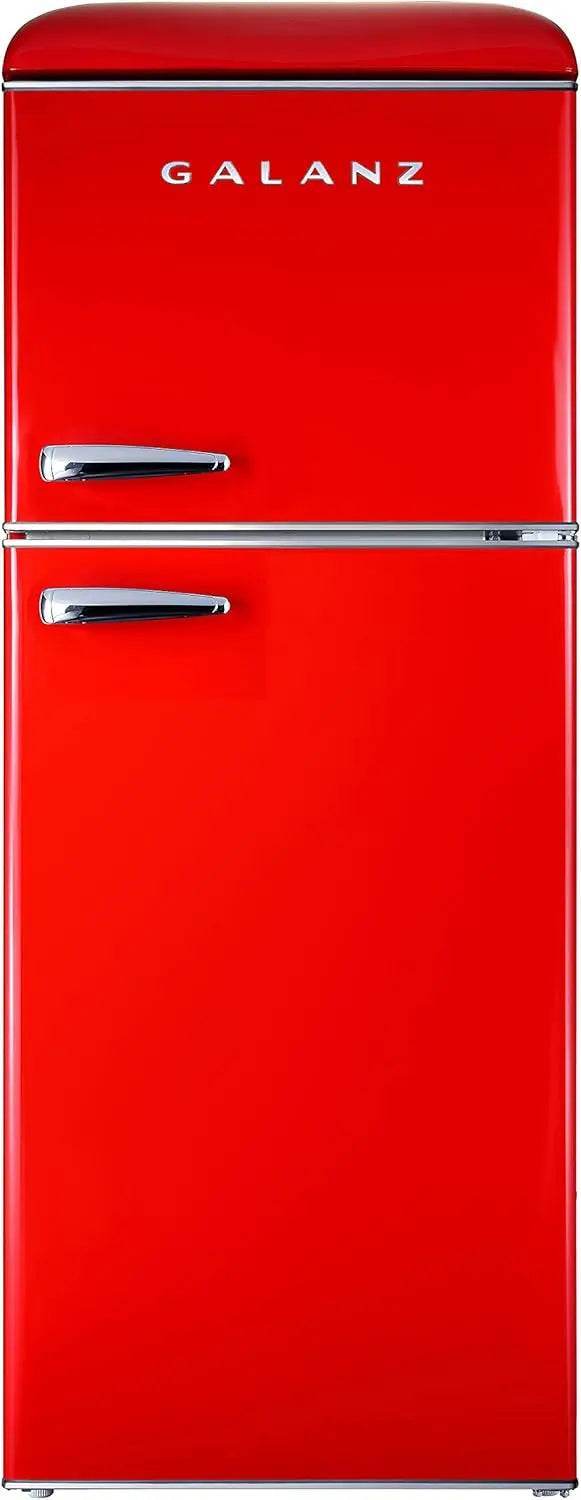 Retro Compact Refrigerator with Freezer Mini Fridge with Dual Door, Adjustable Mechanical Thermostat, 4.6 Cu Ft, Red - MarvelouStoree