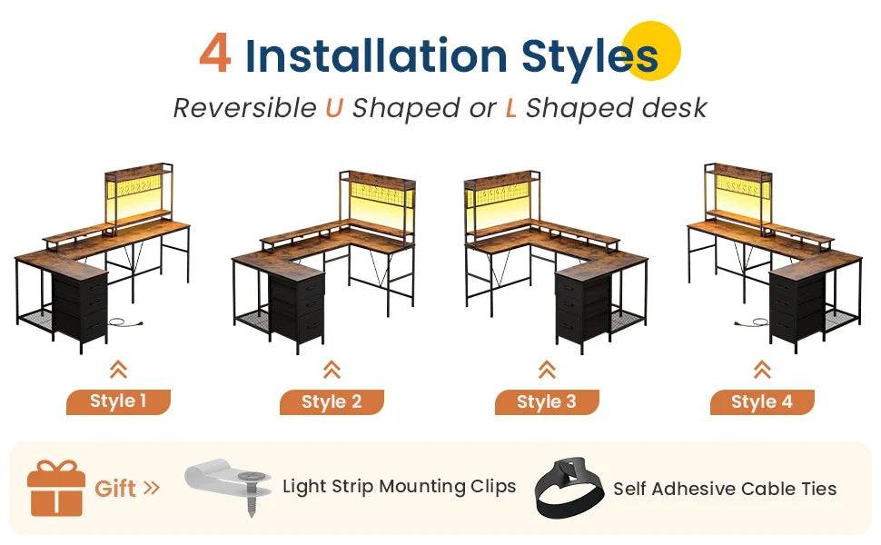 Gaming Desk with Hutch, 98.4in Reversible L Shaped Computer Desk with Power Outlets, Home Office Desk LED Light, Monito - MarvelouStoree