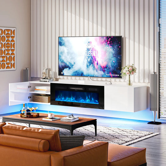 oneinmil Floating TV Stand with 36" Electric Fireplace,70" TV Console with Fireplace, Floating TV Shelf/TV Cabinet