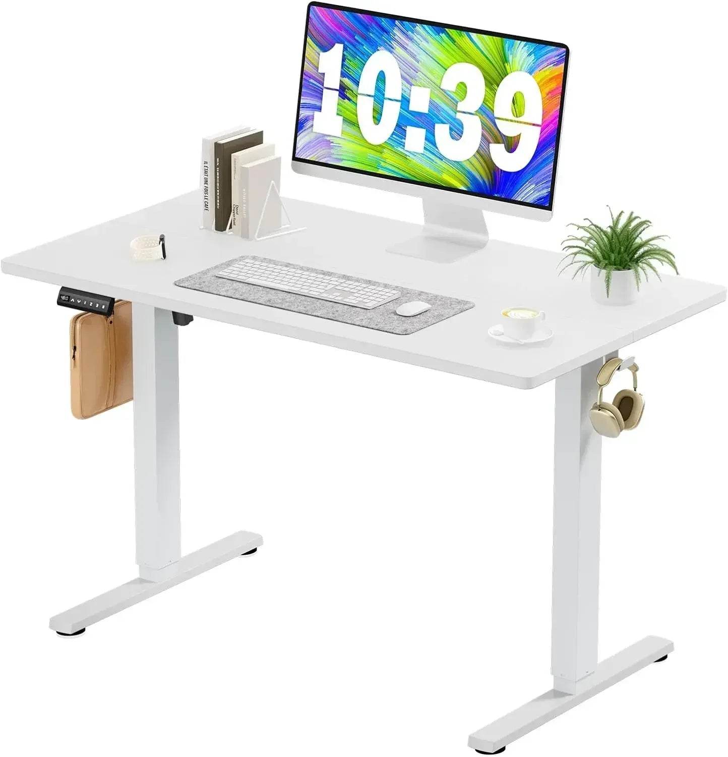 Electric Standing Desk - 40 x 24 inch Adjustable Height Sit to Stand Up Desk with Splice Board, Rising Home Office ComputerWhite - MarvelouStoree