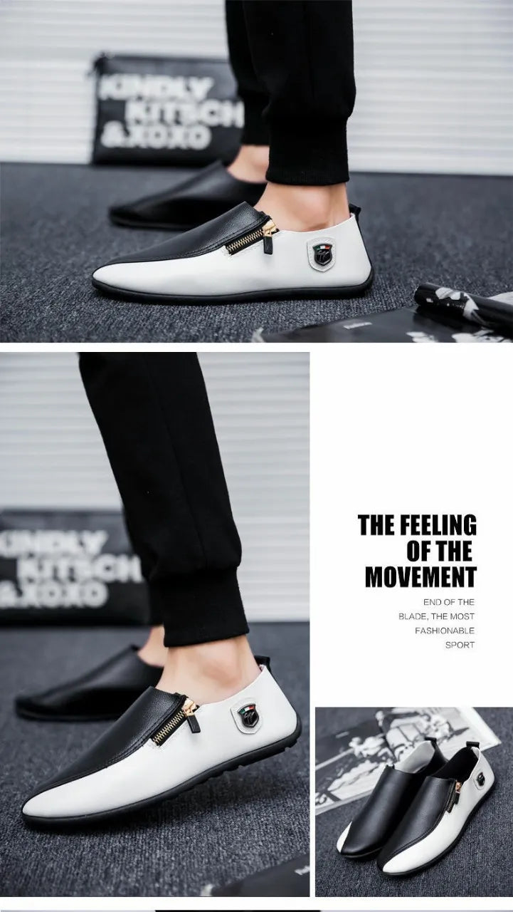 Fashion Leather Shoes for Men Breathable Splicing Summer Men Casual Business Shoes Fall Slip on Man Loafers Tenis Masculino