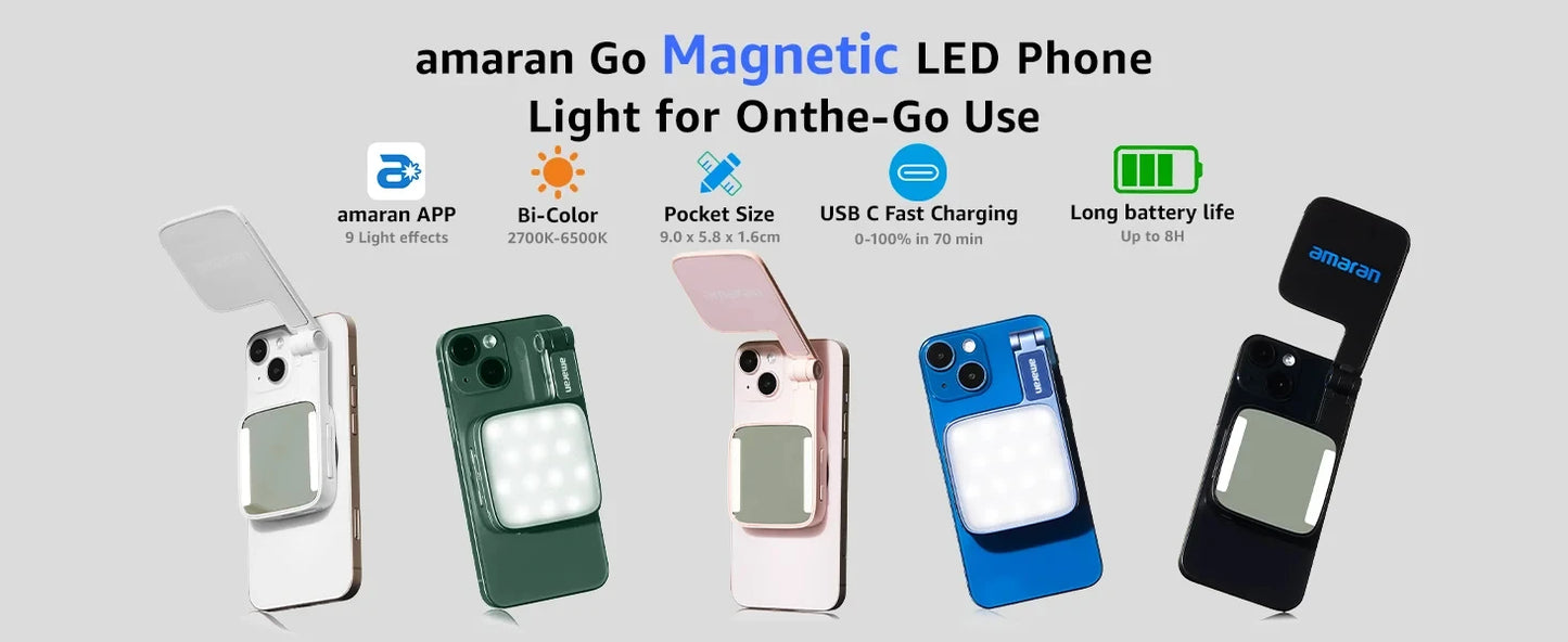 Aputure amaran Go Ultra-Compact Mini portable Built-in Mirrored LED Phone Light with Magnetic Mount For Vlogging Selfies