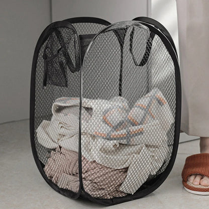 Portable Mesh Pop Up Laundry Hamper Wide Opening Breathable Collapsible Space-Saving Laundry Basket Dorm Travel Bathroom Items