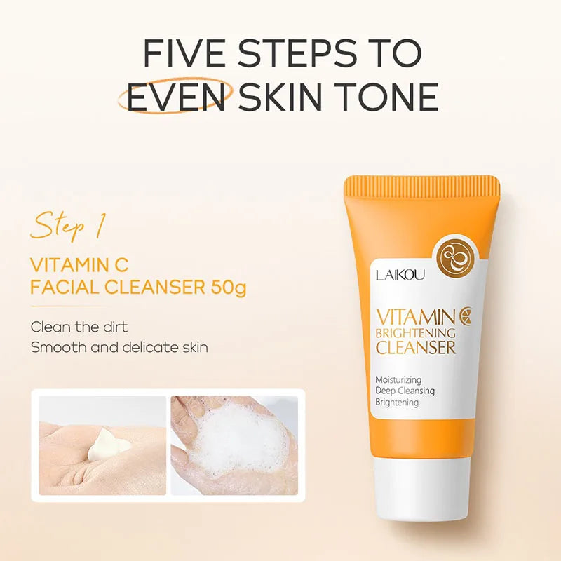 LAIKOU Vitamin C Face Care Cream Set 5pcs/set Deep Cleansing Moisturizing Remove Dark Spots Brightening Korean Skin Care