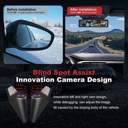 Adinakm 4CH 12 Inch Rearview Mirror Dash Cam 4K Front,Rear and Side(Left Right) FHD 3*1080P Blind Spot Assist WDR WIFI G-sensor - MarvelouStoree