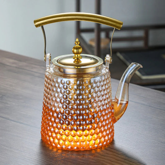 Hammer Patterned Glass Teapot with Tea Infuser Large Capacity Tea Pot Portable Heat Resistant Coffee Puer Tea Kettle Teaware