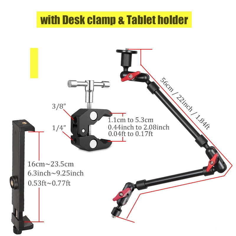 BFOLLOW 32" 22" Smartphone Bracket Magic Arm for Camera Articulated Flexible Wall Mount Desk Clamp Tablet Webcam Gopro Stand