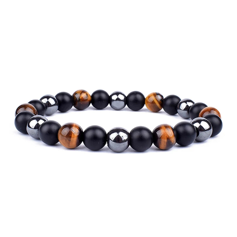 OAIITE 8mm New Turkish Evil Eye Bracelet for Women Charm Tiger Eye Stone Bracelet for Men Hematite Healing Health Care Jewelry