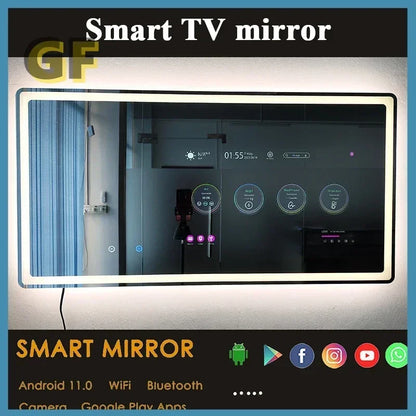 Hotel Bathroom Full Function Glass Smart Android Tv Mirror Smart Led Bathroom Mirror With Touch Screen Smart Magic Mirror