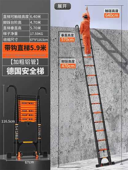 Multifunction Folding Ladder Aluminum Alloy Telescopic Ladder Thickened Herringbone Ladder Portable Lift Engineering Stairs