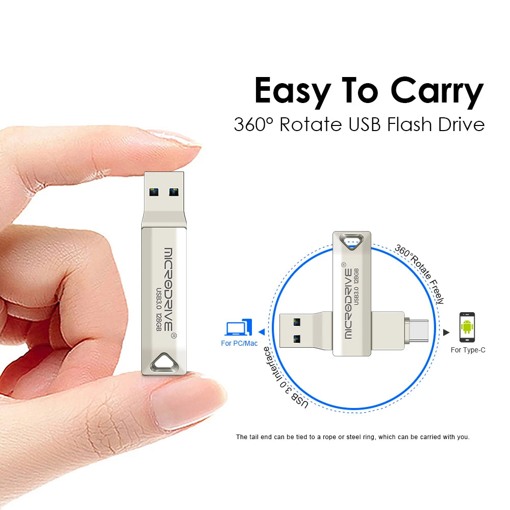 2 in 1 Usb 3.0 OTG USB-C Flash Pen Drive Metal Memory Stick flash Disk 64GB 128GB 256G USB3.0 Dual C Pendrive