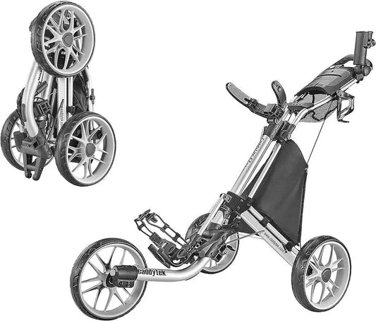 3 Wheel Golf Push Cart - Foldable Collapsible Lightweight Pushcart with Foot Brake - Easy to Open & Close - MarvelouStoree