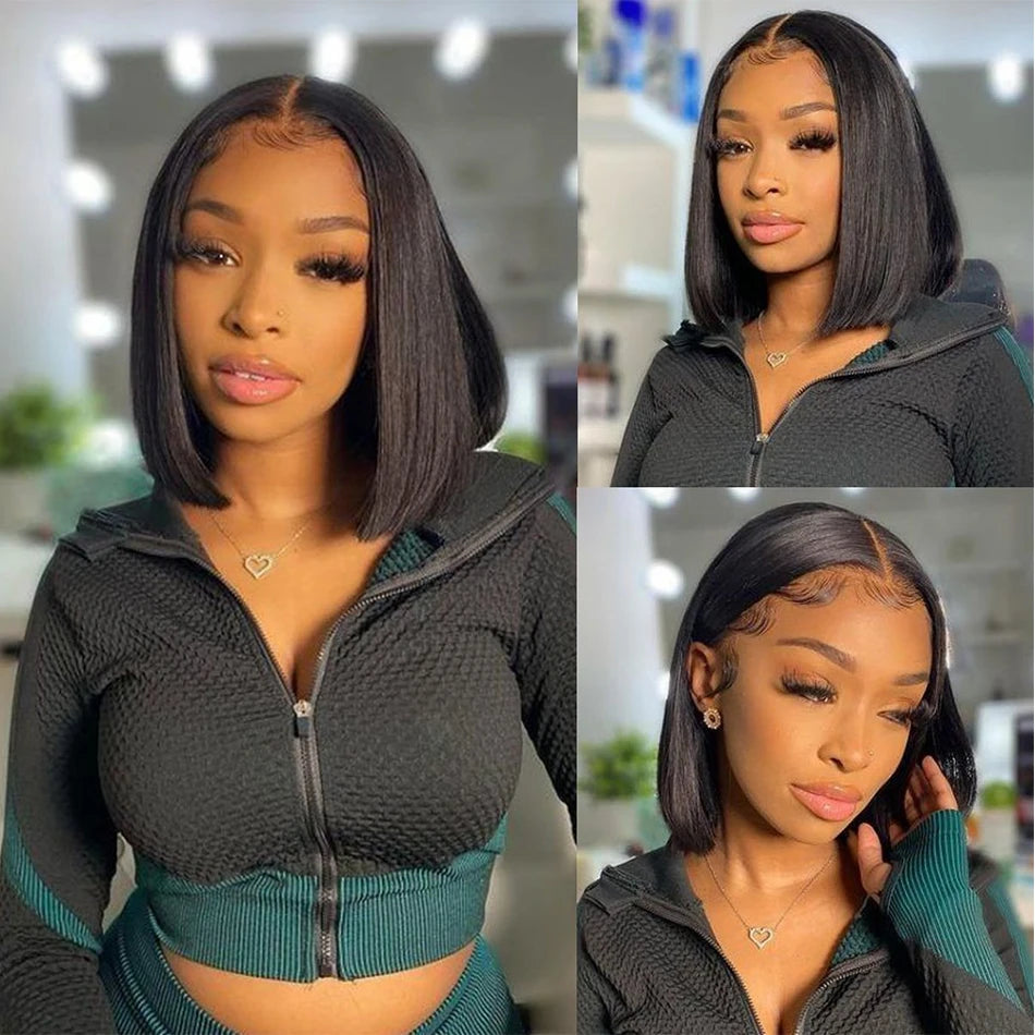 Wear And Go Straight Bob Cheap Wig Lace Frontal Human Hair Wigs 100% Brazilian Glueless Short Bob Wigs For Women 180% Density