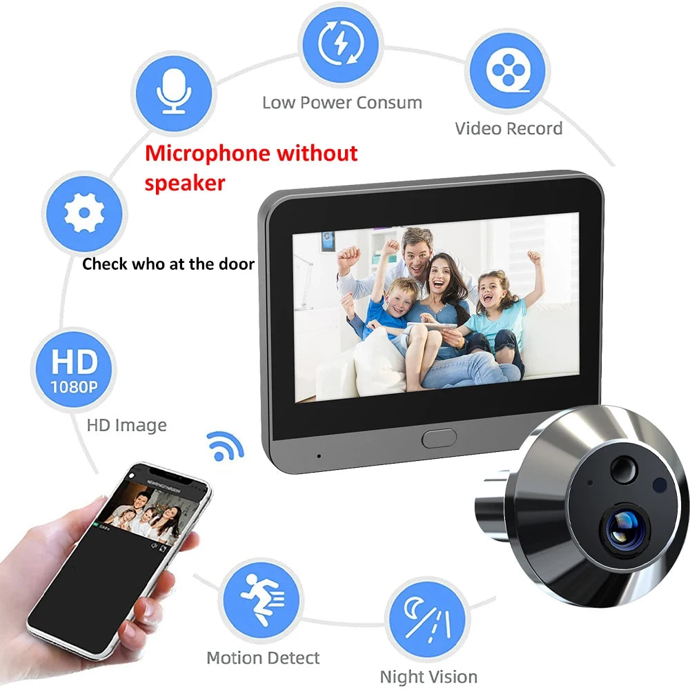 Mini Smart Tuya 3MP 140° Wide View Angle 2.4Ghz WiFi Magic Door Peephole Eye Camera Digital Door Viewer Doorbell Battery Powered