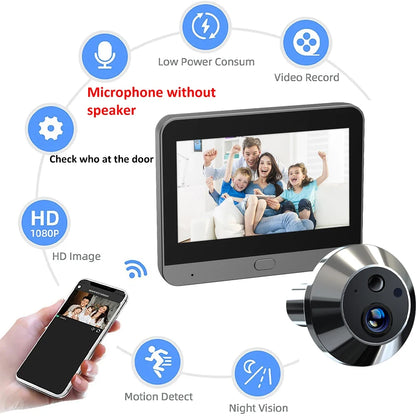 Mini Smart Tuya 3MP 140° Wide View Angle 2.4Ghz WiFi Magic Door Peephole Eye Camera Digital Door Viewer Doorbell Battery Powered