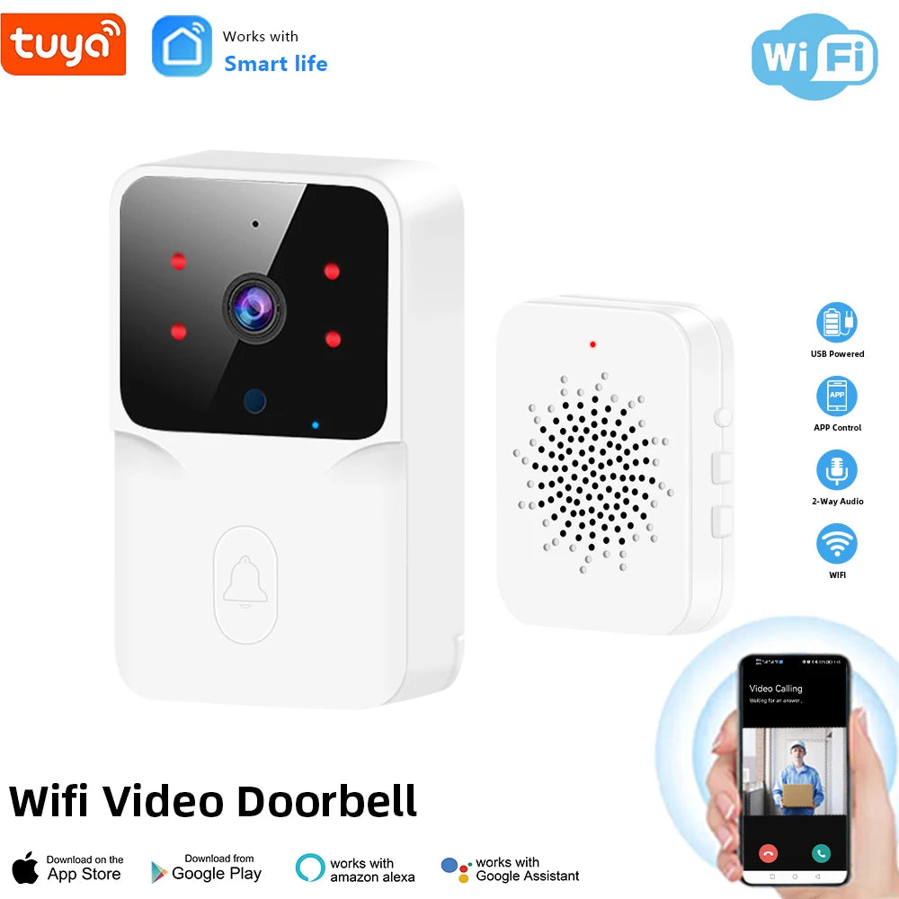 ONENUO WiFi Doorbell Home Tuya WiFi Wireless Doorbell DC AC Battery Powered Camera Bell with Alexa Google Doorbell Camera