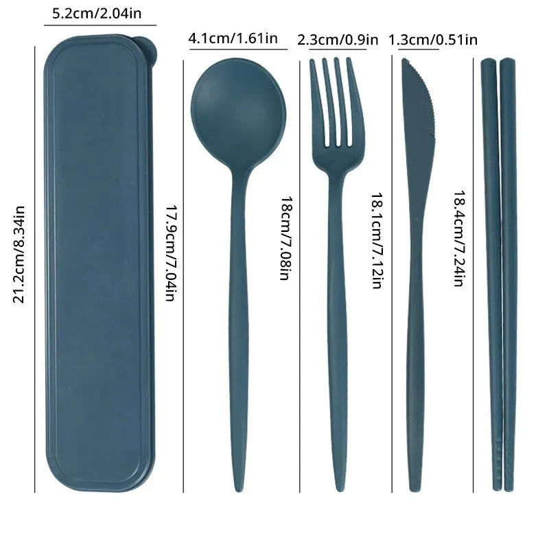 4-piece Portable Utensils, Healthy Eco-Friendly Wheat Straw Cutlery, Reusable Chopstick Fork Knife Spoon Set