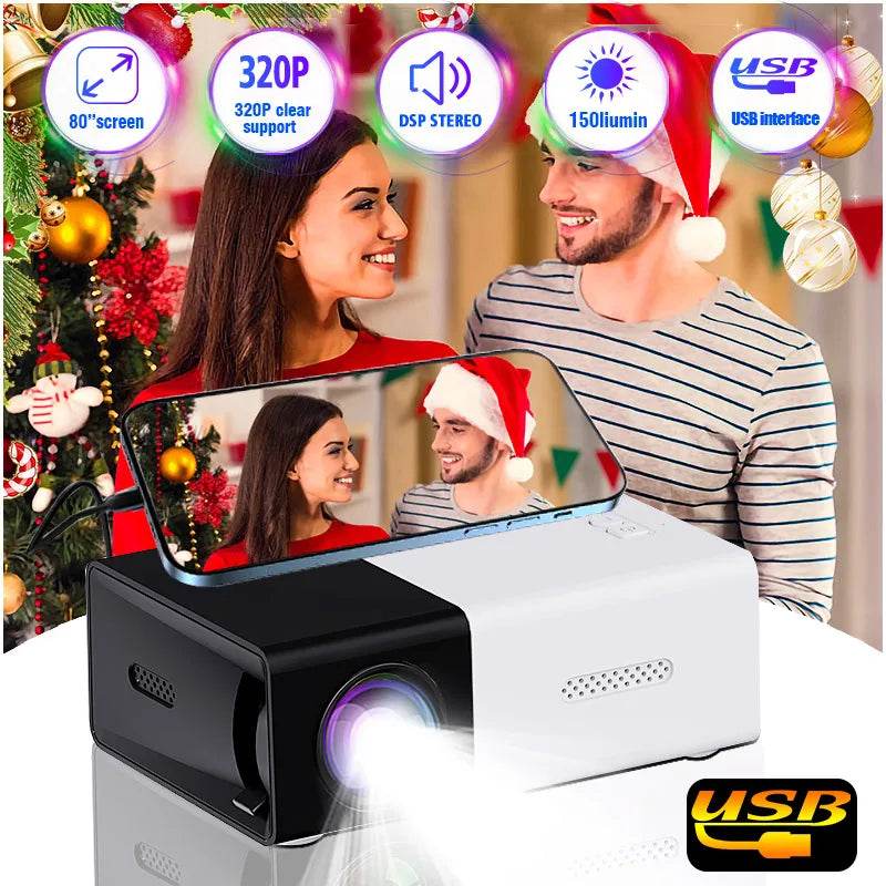 YG300 HD Mini Led Projector Equip 72 Inch Screen and Bracket Hdmi TF Usb Audio Home Media Player Beamer Travel Smart Projector - MarvelouStoree