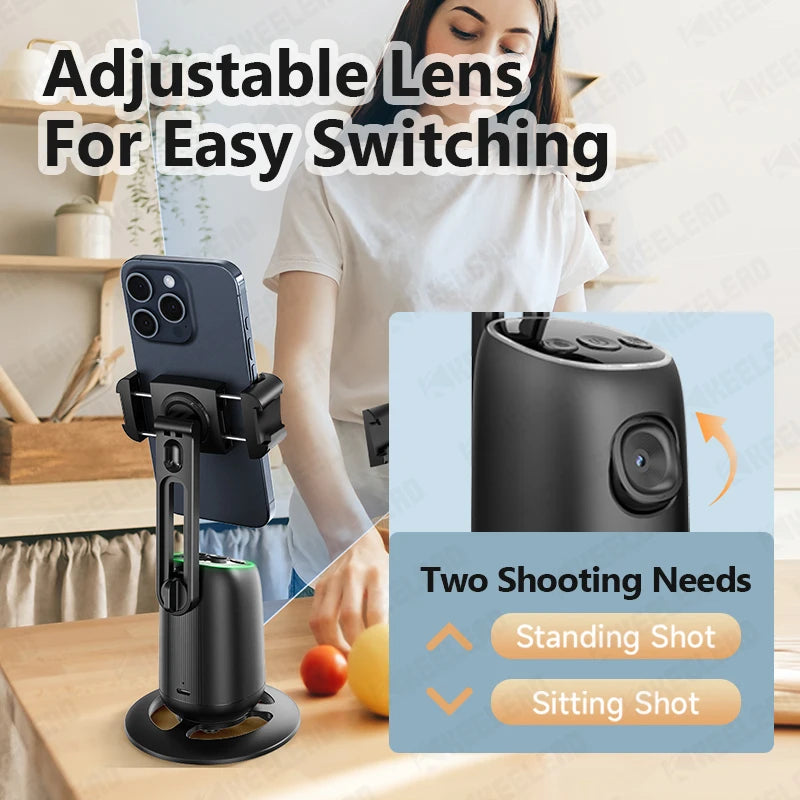 KEELEAD P05 Desktop Gimbal Mobile Phone Shooting Stabiliser 360° Auto AI Face Following for Smartphone, with Fill Light Optional