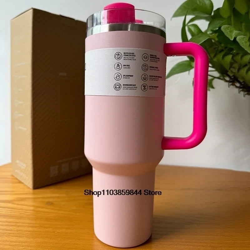 40 oz Tumblers Cup Straw Car Travel Mugs Coffee Tumbler Cups for Stanleys With Handle Insulated Stainless Steel Lid