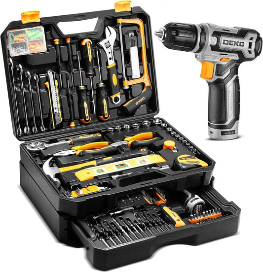 Kit Box Drill Set：Home Mechanic Toolbox with 12V Power Cordless Drill Hand Repair Tools Sets Combo Kits Storage Org - MarvelouStoree