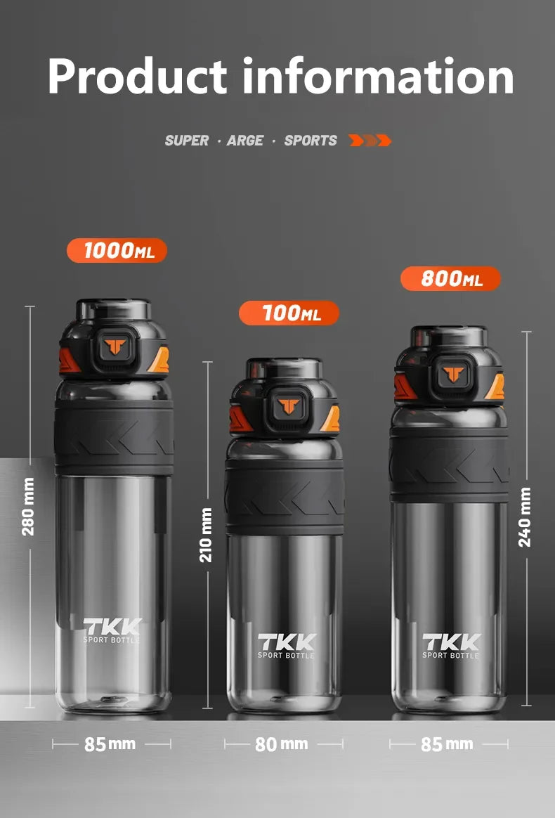 TKK 600/800/1000ml Sports Watter Bottle Tritan BPA-free Straw Portable Leak-proof Plastic Drinkware Outdoor Fitness Kettle