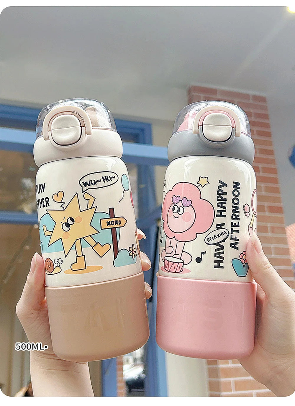 500ML Cartoon Kids Thermos Bottle Cute Children's Thermal Water Bottle 316 Stainless Steel Thermos Mug For Outdoor Water Cup ﻿