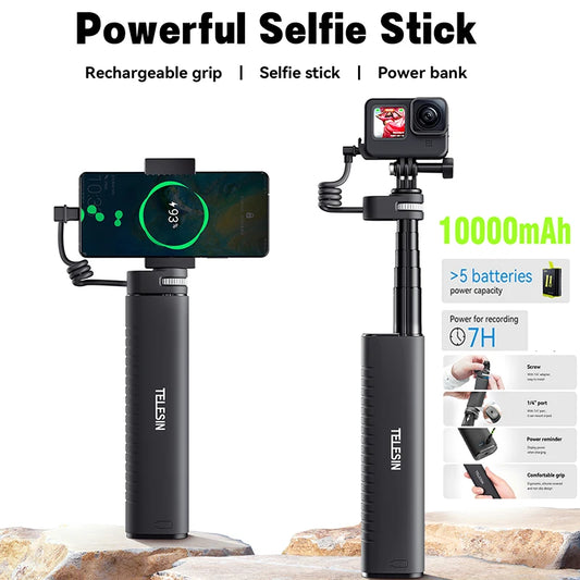 TELESIN Bluetooth Wireless Selfie Stick Fast Charging Power Professional Selfie Stick 90CM Telescoping Selfie Pole