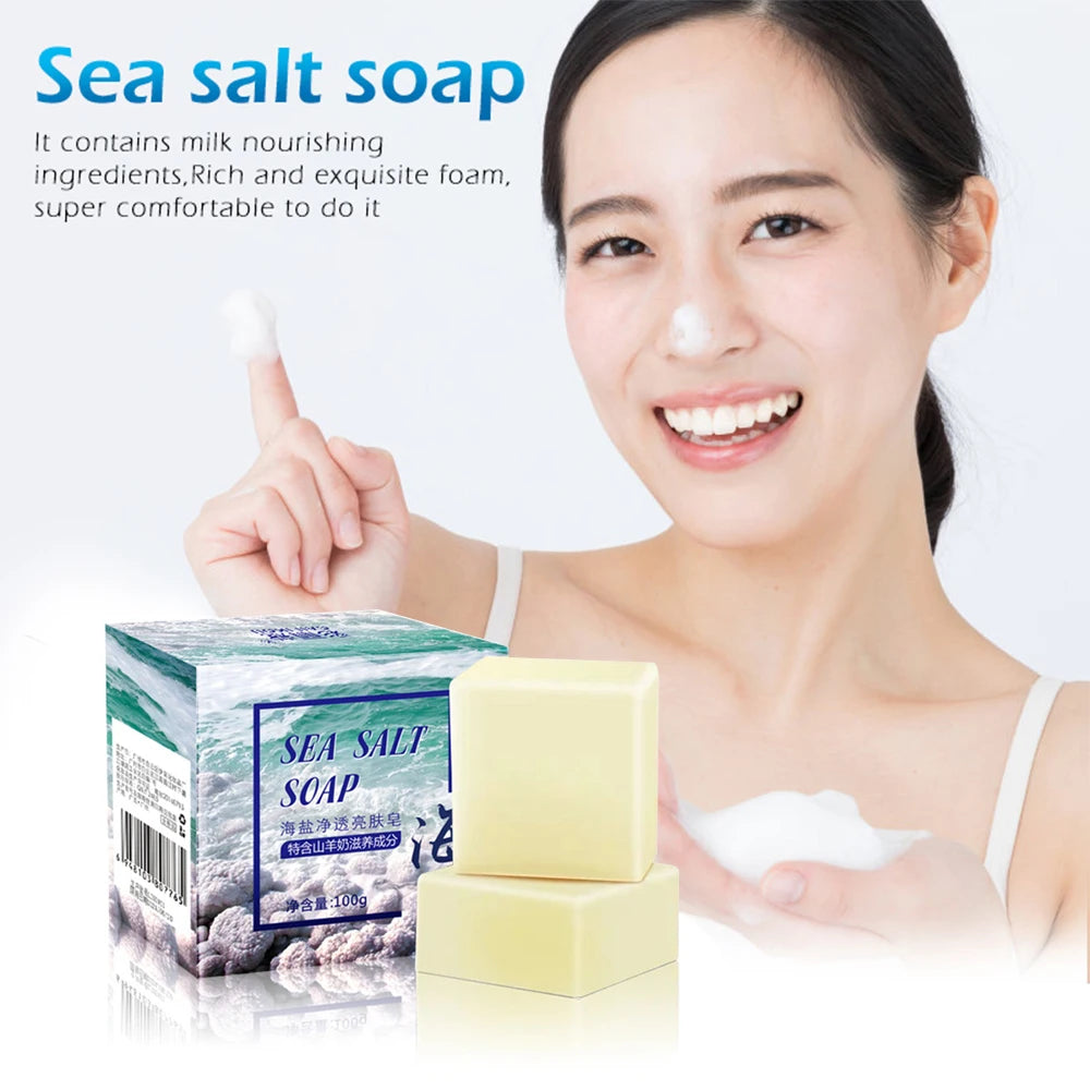 Sea Salt Soap Moisturizing Soap Natural Milk Sea Salt Soap Remove Pimple Pores Acne Treatment Face Care Foaming Net