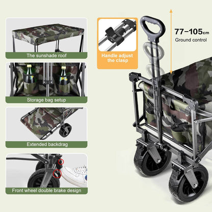 Duty Foldable Wagon Cart with 360° Rotating Wheels for All Terrain, Table Plate Portable Utility Cart for Grocery Beach Outdoor - MarvelouStoree