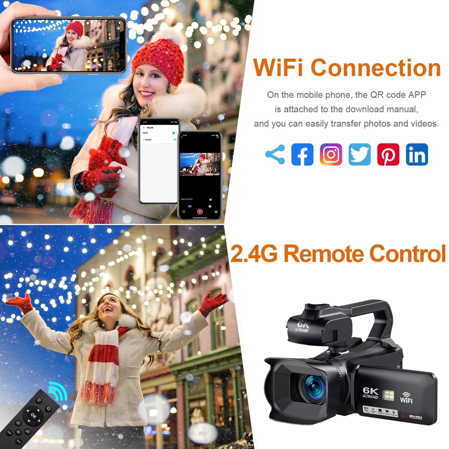 6K Professional Camcorder WIFI Digital Video Camera For Youtube Streaming Vlog Recorder 18X Webcam Stabilizer Camera