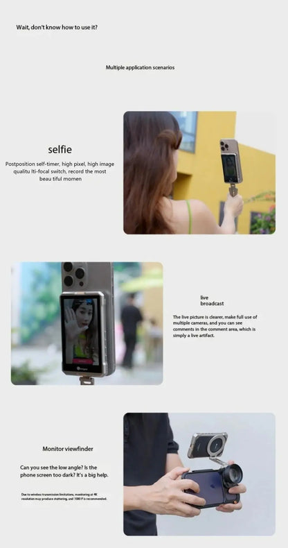 Fotorgear MS01 Magnetic Phone Selfie Screen Display for Phone Rear Camera Selfie Vlog Live Monitor for iPhone Android Phones